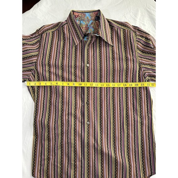 Robert Graham Men’s Vertical Stripe Paisley Embroidered Collared Shirt Large - Picture 10 of 12
